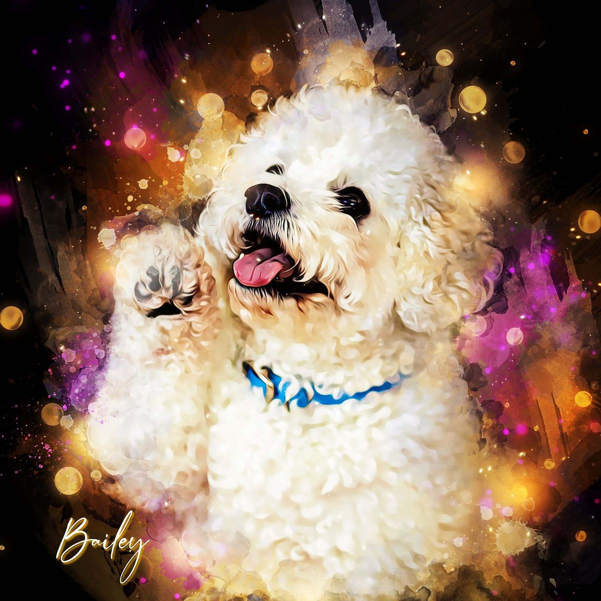 Custom Pet Portrait, Neon Watercolor Print