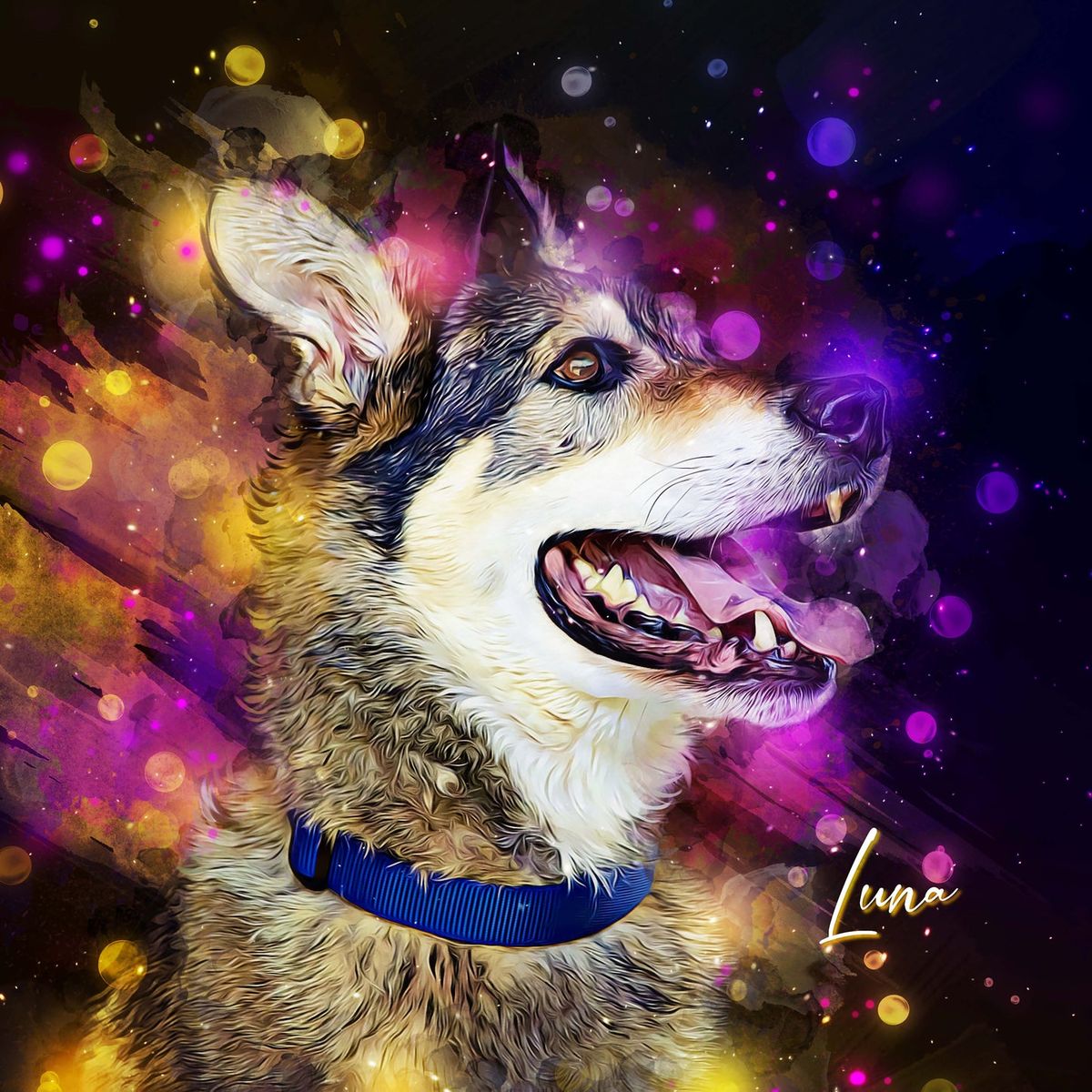 Custom Pet Portrait, Neon Watercolor Print