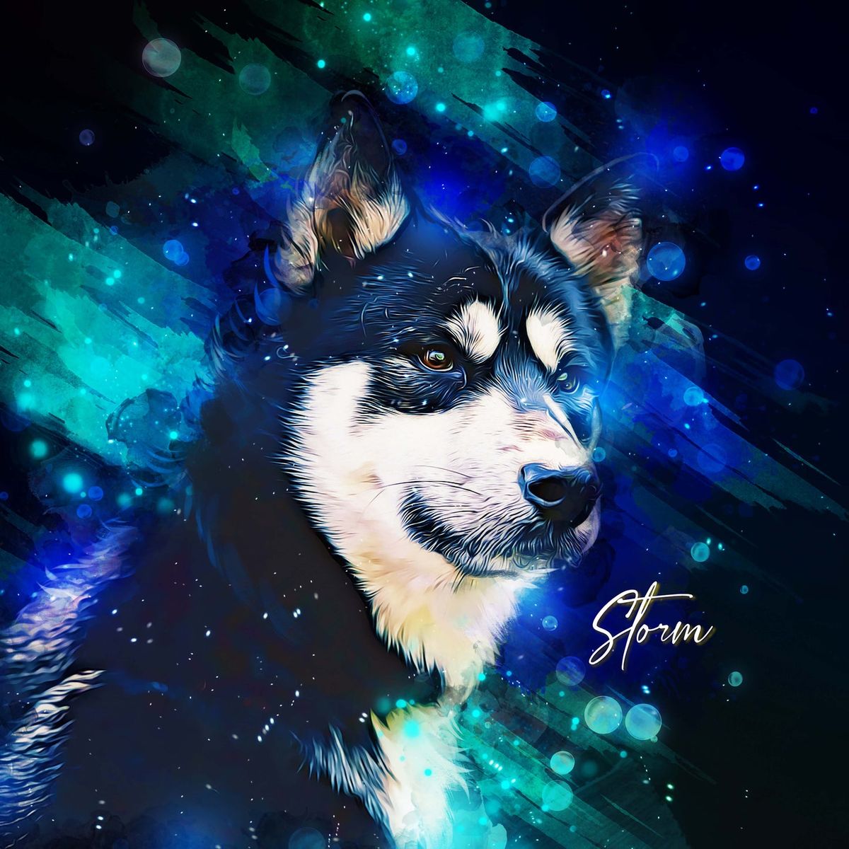 Custom Pet Portrait, Neon Watercolor Print