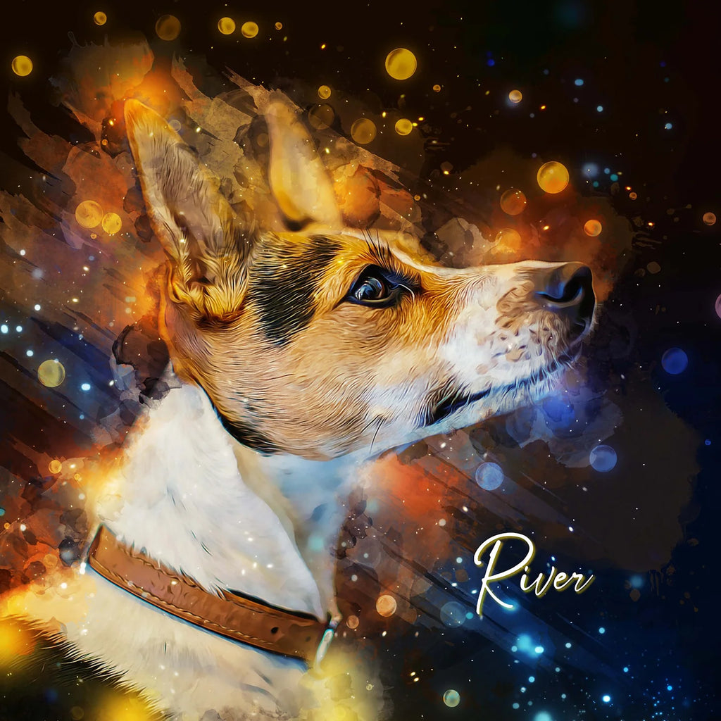 Custom Pet Portrait, Neon Watercolor Print